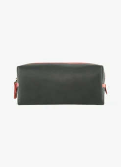 Washbag Medium - Black with Red Trim Made Of British Reclaimed Firehose/Parachute Silk