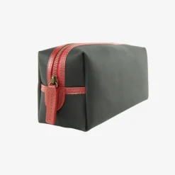 Washbag Medium - Black with Red Trim Made Of British Reclaimed Firehose/Parachute Silk